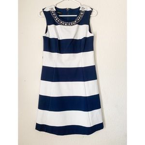 INC White & Navy Stripe Dress - Medium